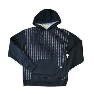 Champion Hoodie Mens L Black White Vertical Logo Stripes
